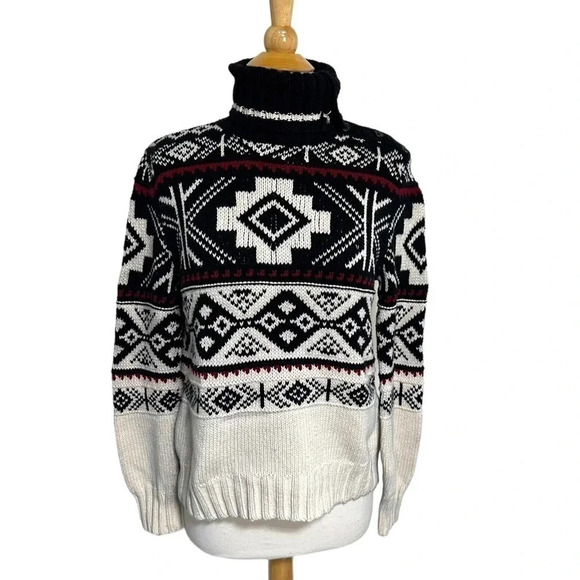 LRL Lauren Jeans Co. Ralph Lauren Women's M black white Aztec print knit sweater - Picture 4 of 8